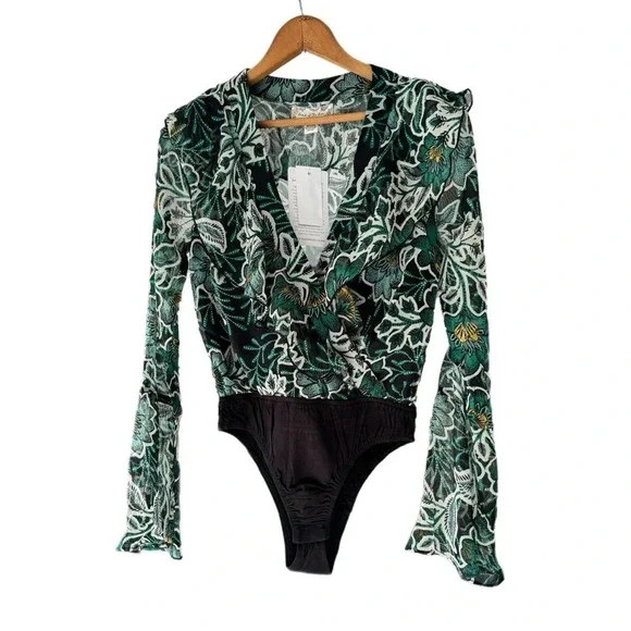 BAND OF THE FREE Bonnie Emerald Long Sleeve Bodysuit Top Bell Sleeve Hippie Boho - Picture 3 of 16